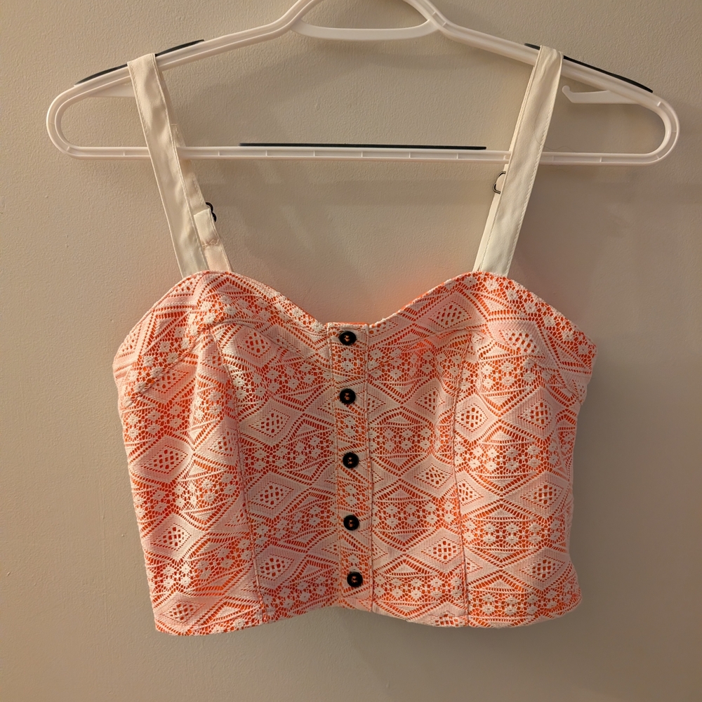 Rewind Orange and White Patterned Crop Top